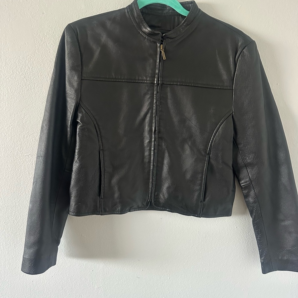 Black Leather Motorcycle Jacket with Tailored Fit